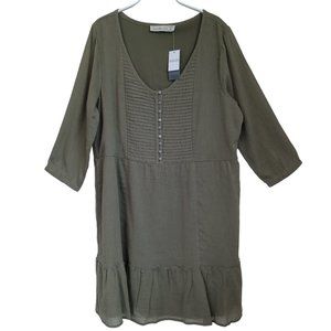 Abercrombie & Fitch Dress Green Pleat Button Ruffle Detail Womens Leg Tall NWOT